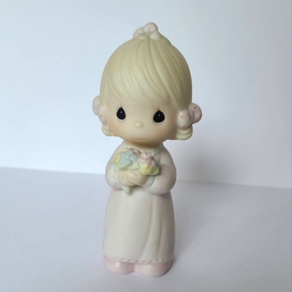 Vintage 80s Precious Moments Girl With Flowers Collectible Figurine